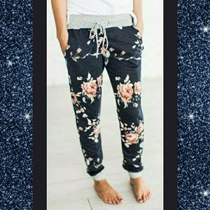 Navy Blue Floral Joggers